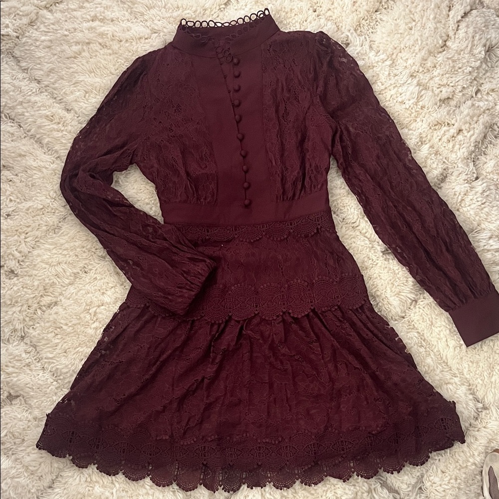SHEIN Burgundy Long Sleeve Lace Dress